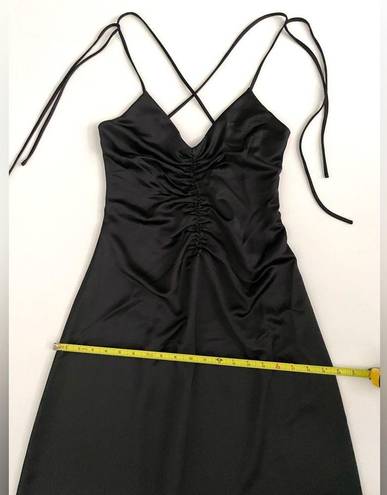 Jason Wu  Black Satin Tie Strap low black slip midi dress ruched S