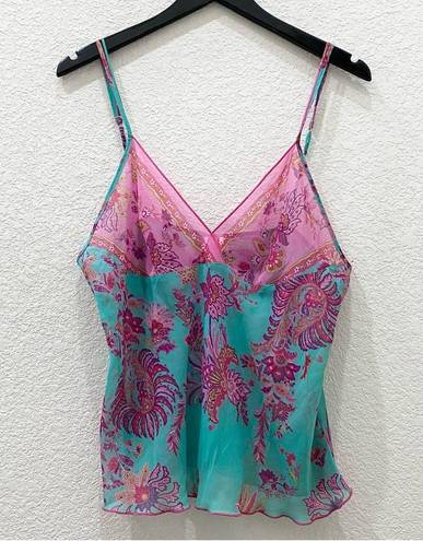 Natori JOSIE  B92612 Pink/Blue Floral Paisley Sheer Cami 2-pc Pajama Set Size L