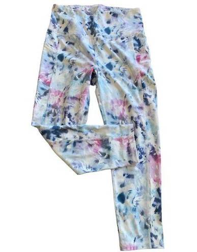 Gaiam Women's  White Tie Dye Yoga Band Waist Leggings Size Medium EUC #6433