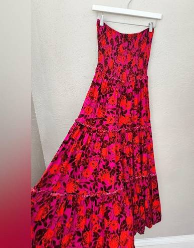 Abel the label  Lisbon Reign Smocked Strapless Pink Floral Maxi Dress size medium