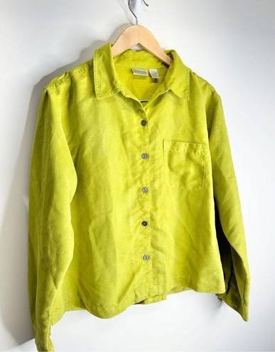 Chico's  Shirt Womens Large Green Faux Suede Button Down Front Pocket Casual