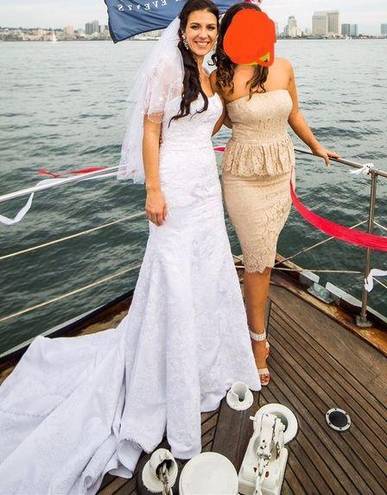 Oleg Cassini  Satin Lace Strapless Wedding Dress Size 4