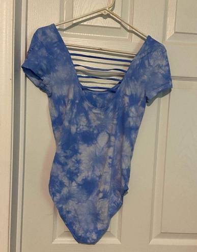 PINK - Victoria's Secret Victoria's Secret PINK light Cloud blue Scoop Neck Tank Bodysuit Sz Med Strappy