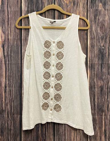 J.Jill  White Embroidered Button Down Tank