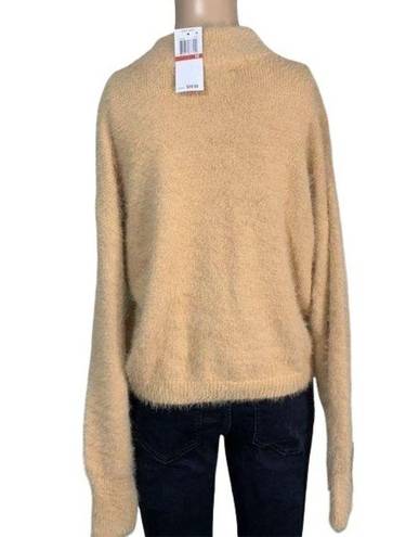 The Moon Sun and Womens Pullover Sweater Funnel Neck Fuzzy Long Sleeve Knit Beige XS