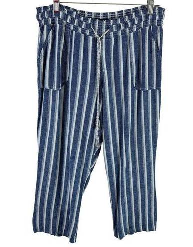 REWASH  Striped Linen Blend Cropped High Rise Elastic Waist Casual Pants Size XL