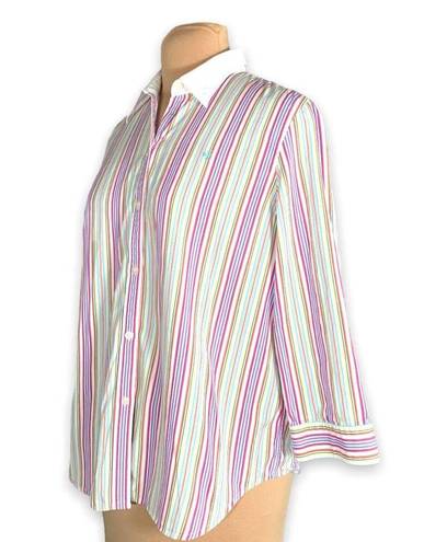 Ralph Lauren Lauren  Shirt Vertical Rainbow Stripes 3/4 Sleeves XL