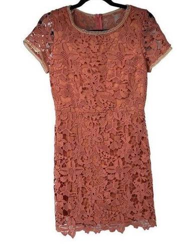 Doe & Rae  Coral Floral Crochet Short Sleeve Dress