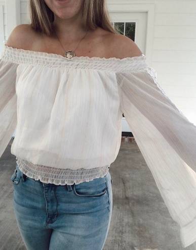 XOXO Gold & White Off the Shoulder Bell Sleeve Top