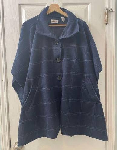 Moda Le  Blue Plaid Button Front Poncho‎ Style Sweater One Size Womens