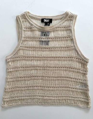 DKNY Sleeveless Open Knit Crew Neck Tank Vest Top