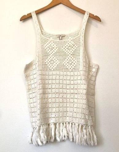 Joie  Zaylee Crochet Sleeveless Fringe Hem Top Cream Beige 100% Cotton Medium M