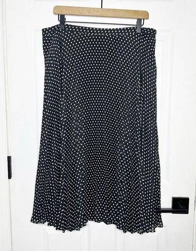 The Loft  Size 14 Pleated A-Line Midi Skirt Black White Polka Dot