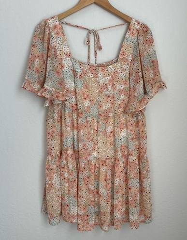 Lizard Thicket Women’s Pink Blue Pastel Floral Feminine Ruffle Flowy Dress Small