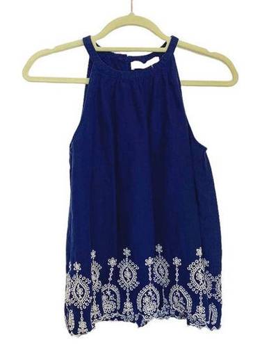 Loft  Navy Blue Embroidered Sleeveless Blouse Sz M