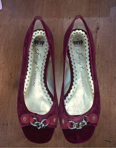 Juicy Couture Retro  Pam & Gela Maroon Velvet Open-Toed Ballet Flats