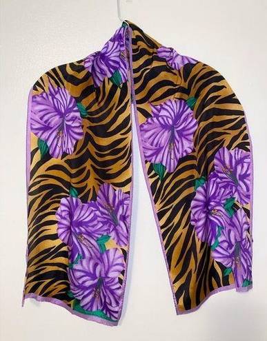 Oscar de la Renta Vintage  Floral Silk Scarf with Animal Print