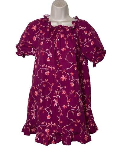 Hill House  The Katherine Nap Dress in Burgundy Botanical Poplin mini dress Sz S