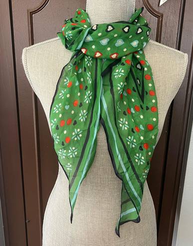 CAbi Silk Green Heart Print Pointed Scarf