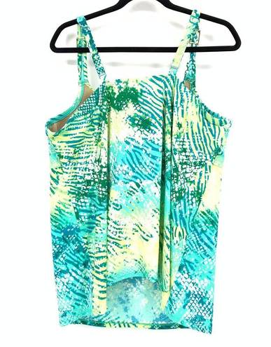 Cacique Swim By  Tankini Top Women's Size 44DD Abstract Print Blue Green