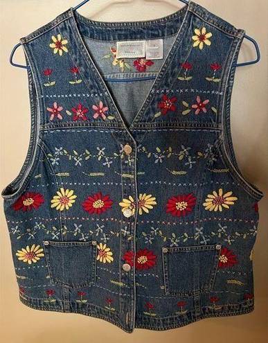 Susan Bristol Jean embroidered vest Daisy Embroidered Denim Vest Vintage Vest: L