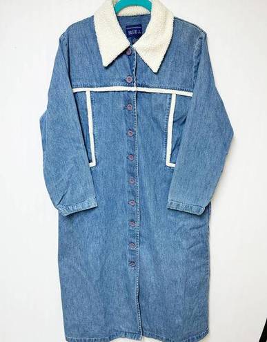 Vintage Blue  J. Denim Coat Womens Sherpa‎ Trimmed Long Length XL