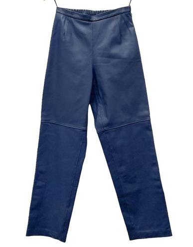 Terry Lewis Vintage  Classic Luxuries Indigo Blue Leather Slouchy Pants Size 6