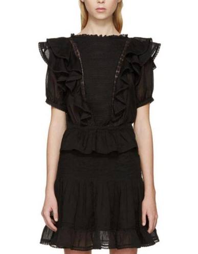 Isabel Marant 💕 ETOILE💕 Black Ruffled Nathan Blouse ~ 100% Cotton Black 34 EU