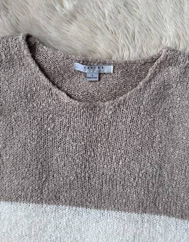 FAVLUX  Neutral Striped Sweater 3/4 Sleeves Beige and White Size Small