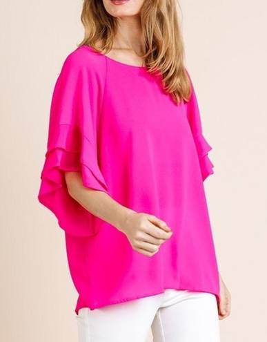 Umgee 🆕 NWT  Natalia Solid Fuchsia Ruffle Dolman Sleeve Flowy Top