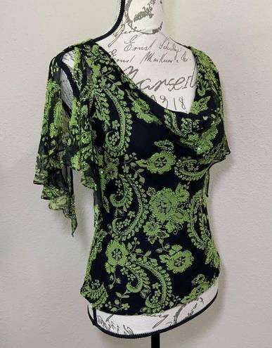 Carmen Marc Valvo  Silk Floral Cowl Top Blouse