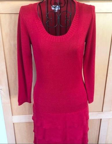 Marvin Richards  Faux Wool Red Ruffle Sweater Dress