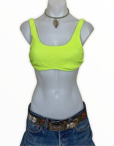 PilyQ  Swim Bralette Neon Yellow Bikini Top MEDIUM Ring Side Sporty Modest NEW