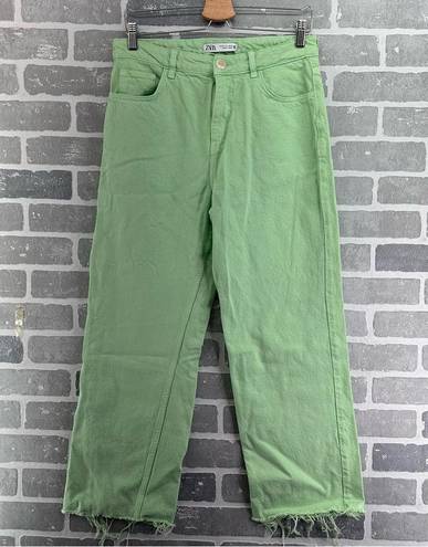 ZARA  High Rise Ribcage Straight Ankle Jeans Lime Green Women’s Size 8