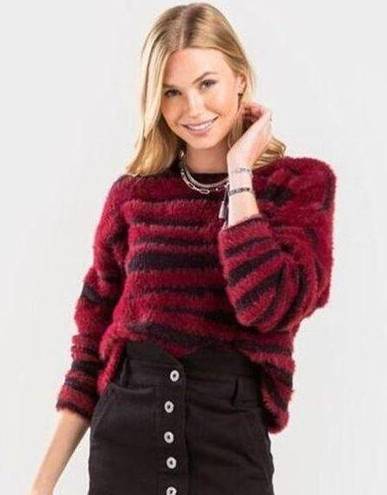 Miami  | Burgundy Zebra Print Eyelash Knit Cropped Sweater Sz M