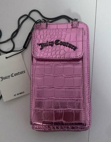 Juicy Couture NWT  SHINY PINK EMBOSSED VEGAN LEATHER PHONE/WALLET CROSSBODY