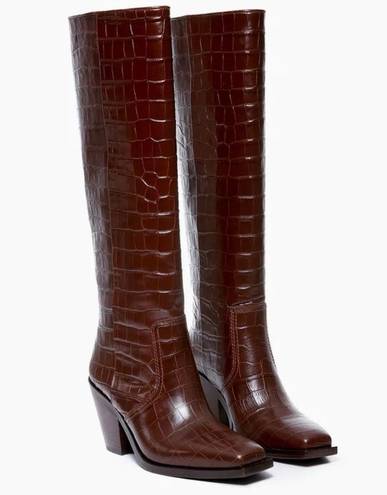 Loeffler Randall NEW  Lynn Snip Toe Embossed Block Heel Tall Boots