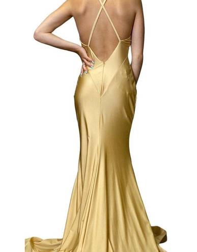 Jessica Angel  510 Cross Back V-Neck High Leg Slit Gown Toffee Size Medium NWT