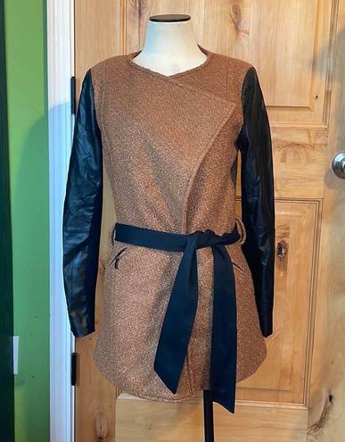 Lucy Paris ANTHRO  Fuzzy Brown Faux Leather Belted Jacket $248 EUC L