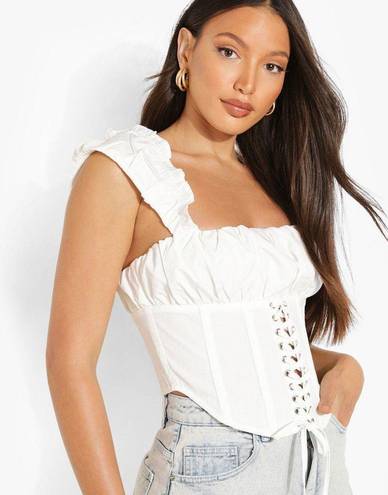 Boohoo Tall Puff Sleeve Lace Up Corset Top