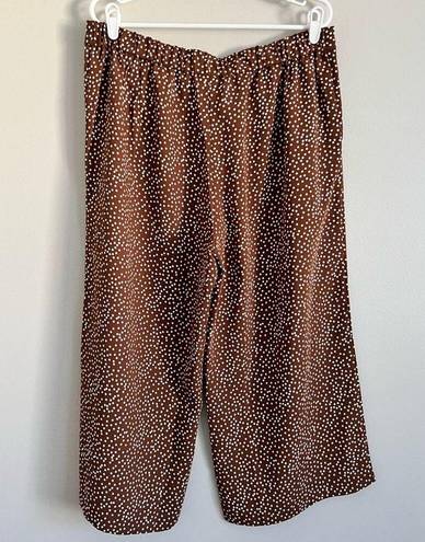 J.Jill  Women’s Brown White Polka Dot Wide Leg Cropped Pants Large Petite