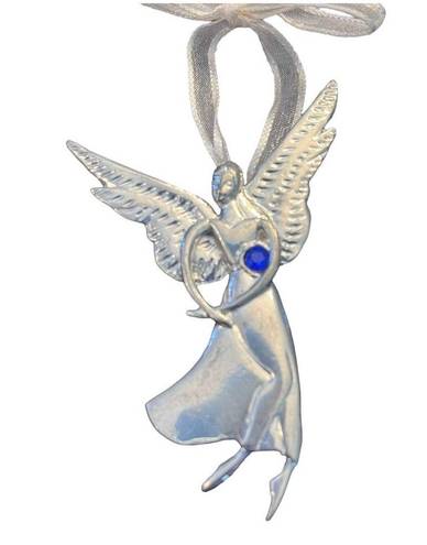 American Vintage Birthstone Pewter Angel BROOCH PIN Ornament Pendant September Sapphire Crystal