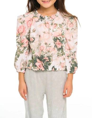 Chaser  Floral Ruffle Neck Pocket Shirred Blouse, Size M New w/Tag