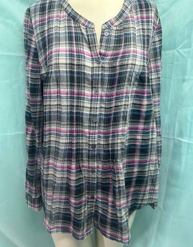 Joie  Women’s Black & White Long Sleeve “Naos" Plaid Cotton Gathered Top Size L