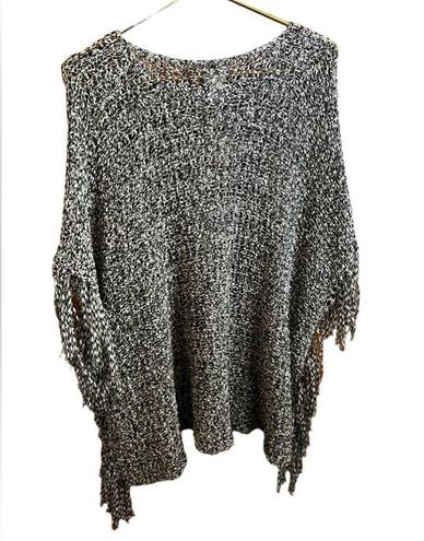 Chico's NWT Chico’s Fallon Fringe Open Weave Poncho Cotton Blend Shark Bite Hem