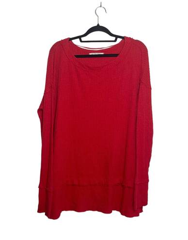 We The Free FP North Shore Red Waffle Knit Oversized Top