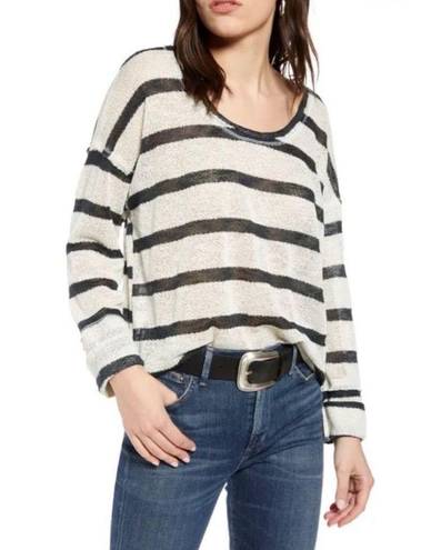 Treasure & Bond  | Lightweight Raw Hem Cream & Black Striped Pullover Sweater M