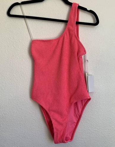 Good American NWT  Always Fits Shoulder One-Piece Swimsuit in Bright Pink