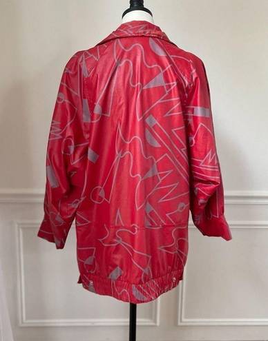 Vintage 80s Faux Leather Geometric Shape Oversized Coat Jacket Red Grey L Size L