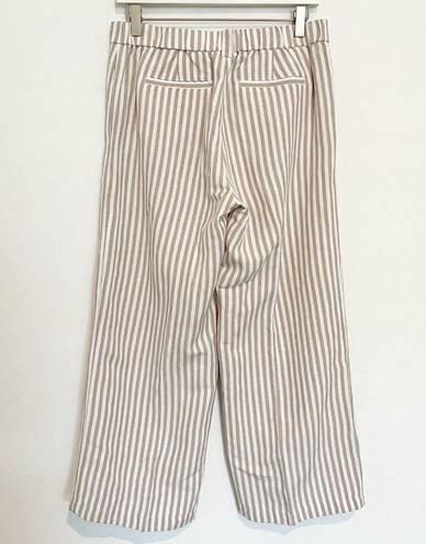 J.Jill  Linen Blend Wide Leg Cropped Stripe Pants Tan Beige Lagenlook Size 6